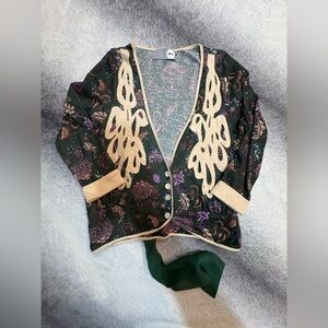 Very Co Green Cream Paisley Tie Back Thin Cardigan Top 1 Small Medium‎ M